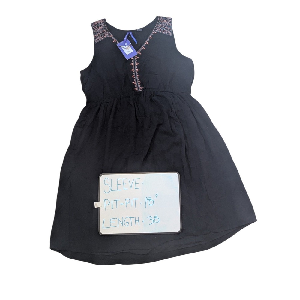 Seraphine Embroidered Sun Dress Black Sleeveless V Neck Casual